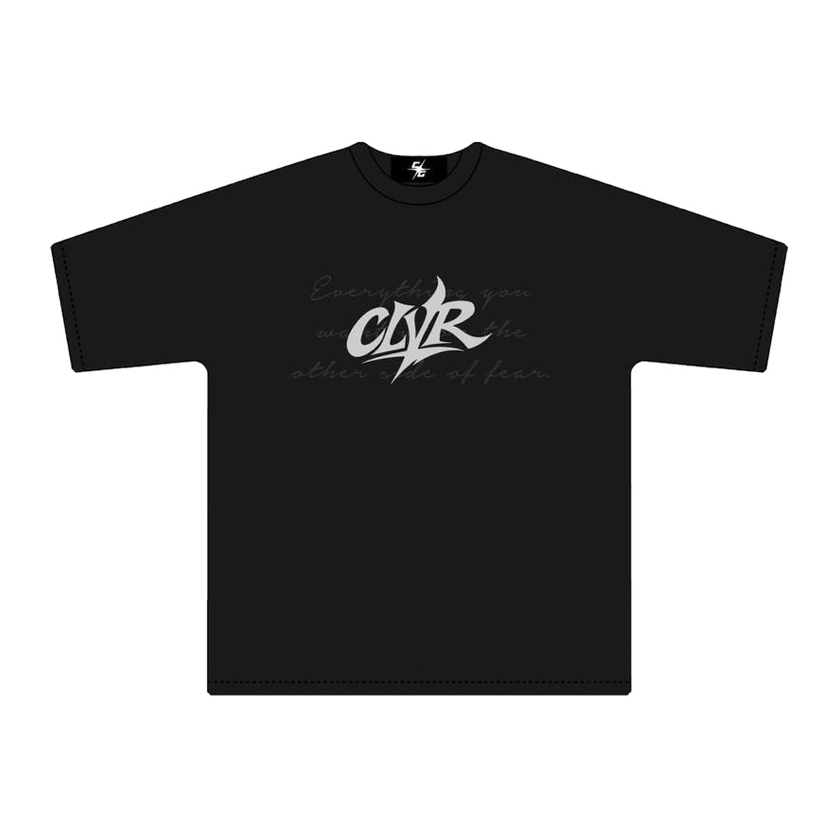 Playera negra con logo CLVR graffiti gris al frente