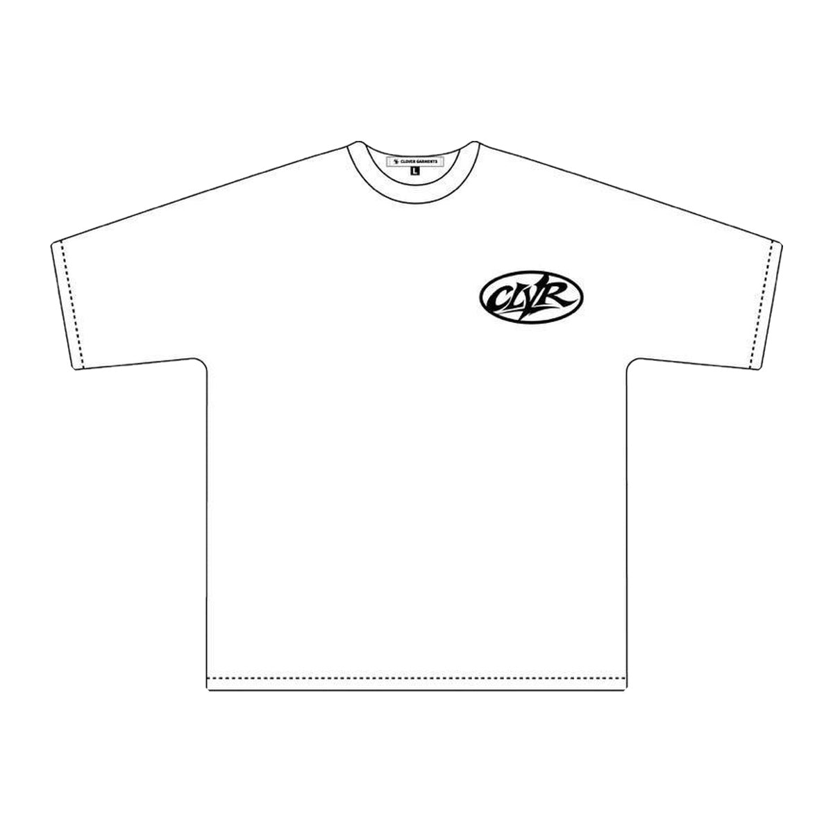 Playera blanca con óvalo CLVR negro al pecho