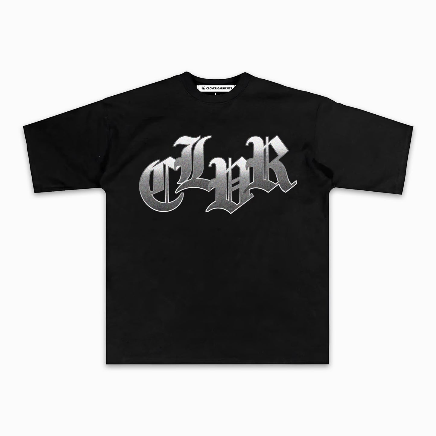 Playera negra con CLVR old english cromado al frente